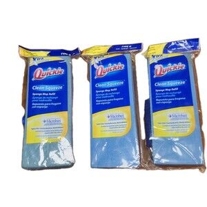 Lot Of 3 Quickie Clean Squeeze Type H Sponge Mop Refill Head #047 Microban Blue